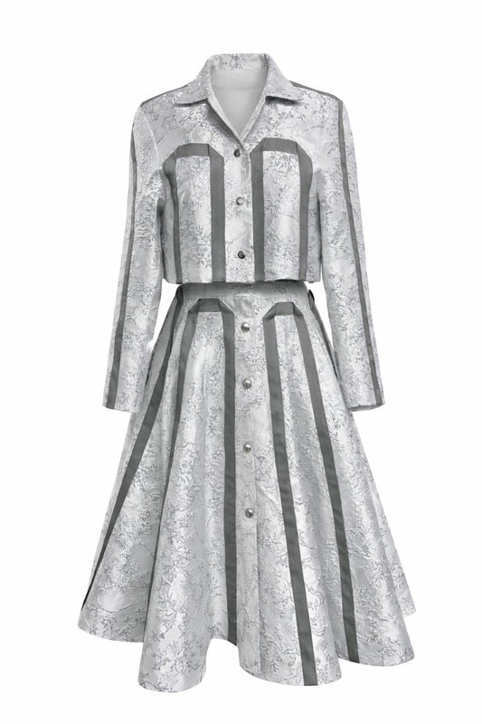 Nuru Brocade Crop Jacket And Flair Skirt