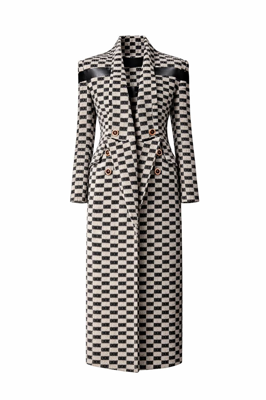 Vertical Power Checkered Long Coat