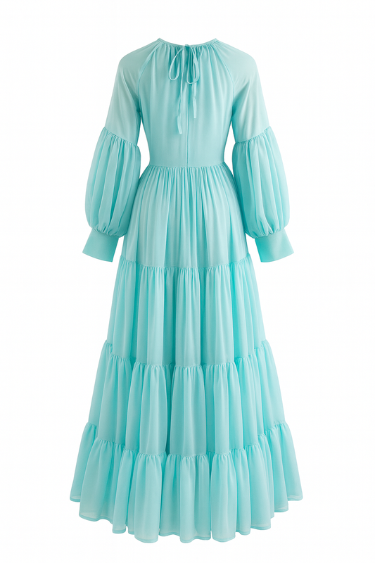 Aqua Chiffon Floor-Length Maxi Dress