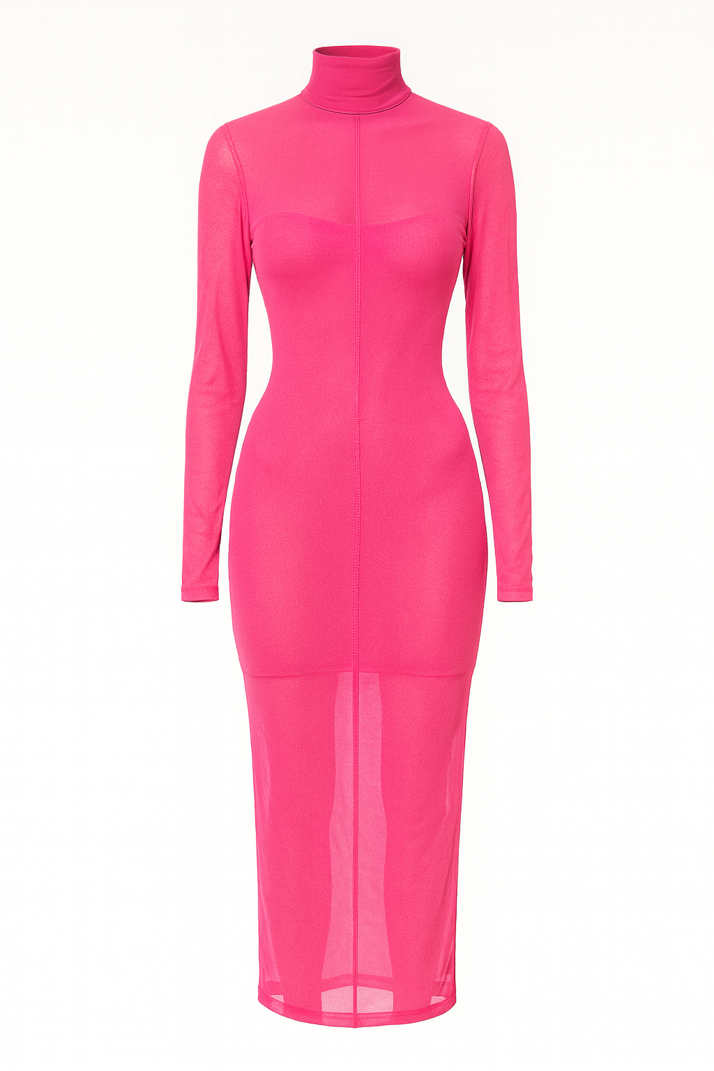 Hot Pink Mesh Midi Dress with Inner Slip