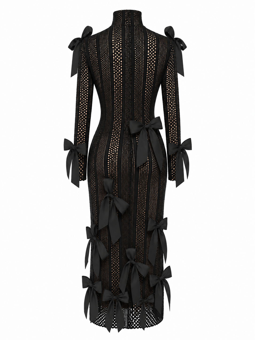 Nude Sable Form Ribbon Lace Dress