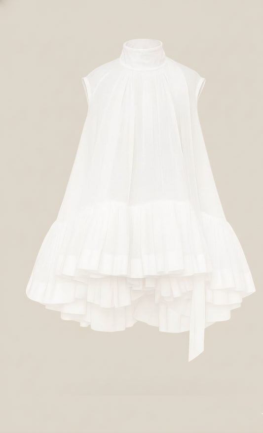 The Gathered High-Neck Cotton Mini Dress