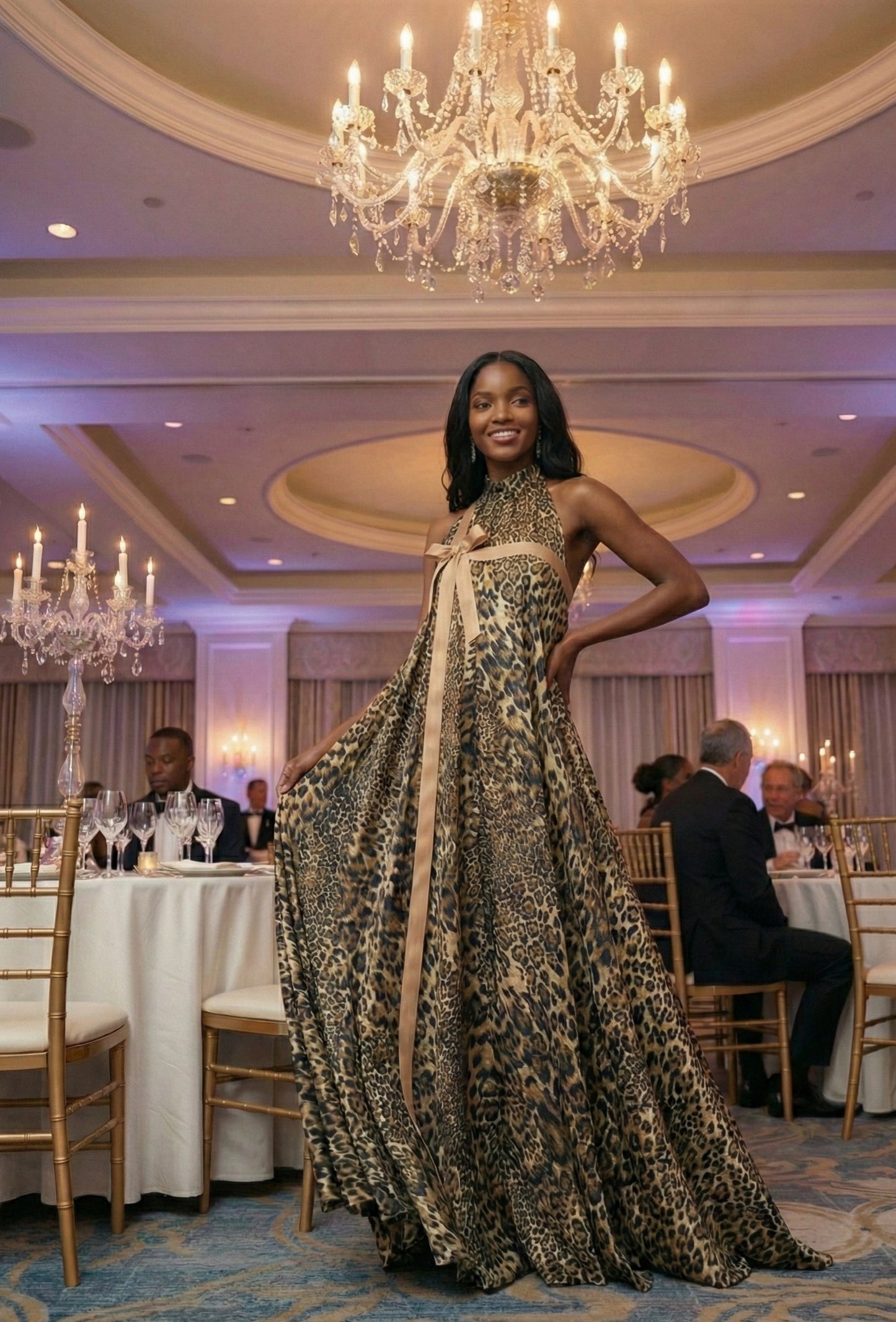 Leopard Halter Maxi Dress with Button-Front Detail