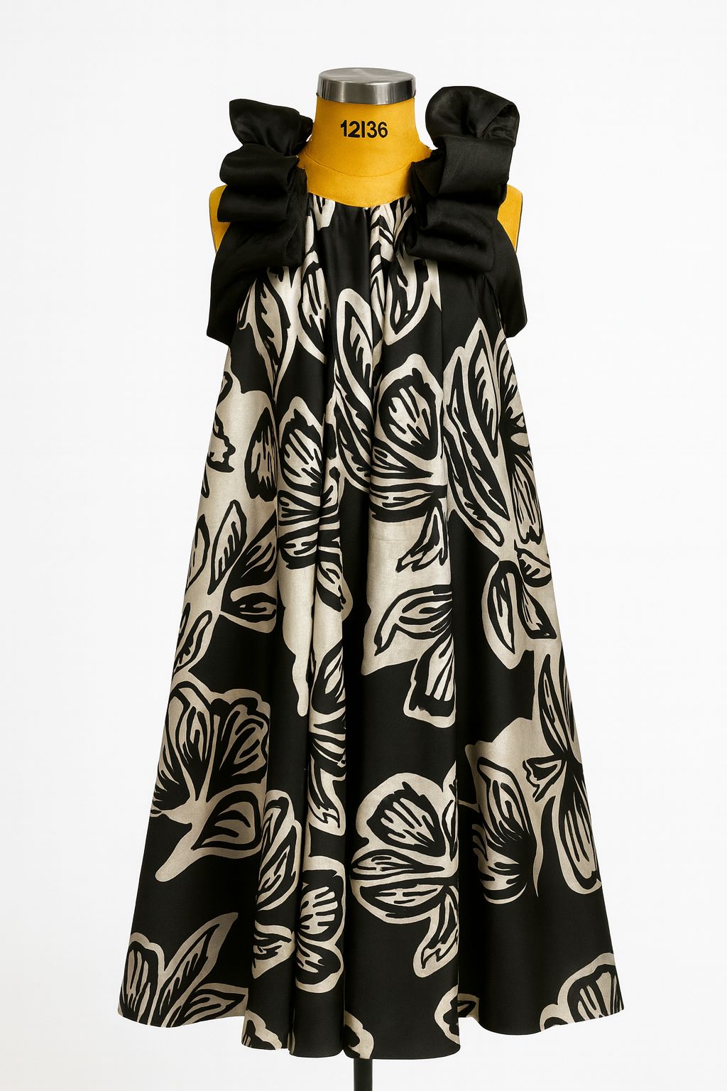 Silk Chiffon A-Line Dress with Sculpted Shoulder Detail