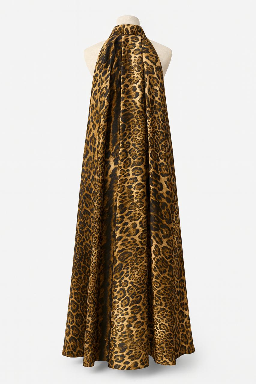 Leopard Halter Maxi Dress with Button-Front Detail