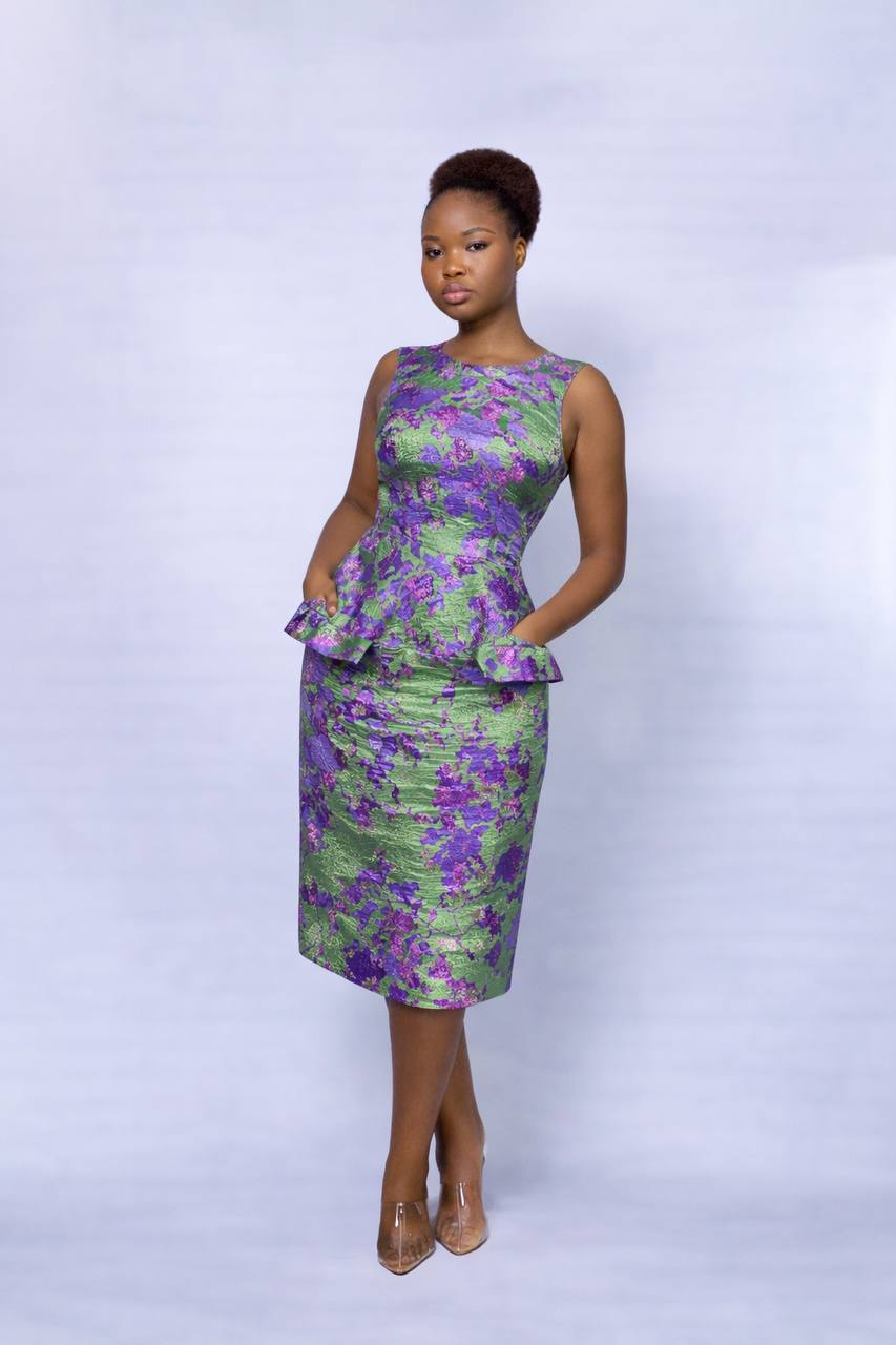 Orbit Brocade Peplum Busk Dress