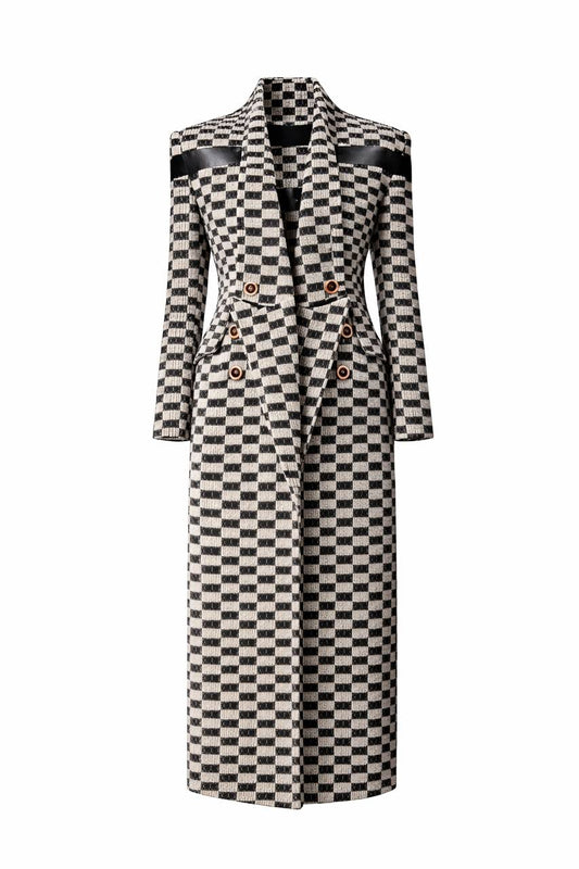 Vertical Power Checkered Long Coat