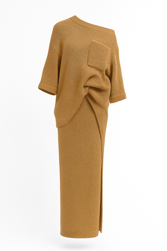 Brown Sculpted Knit Matching Set