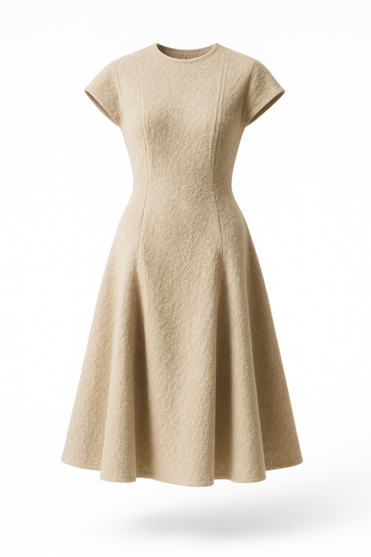 Textured Fit & Flare Dress – Sandstone Beige