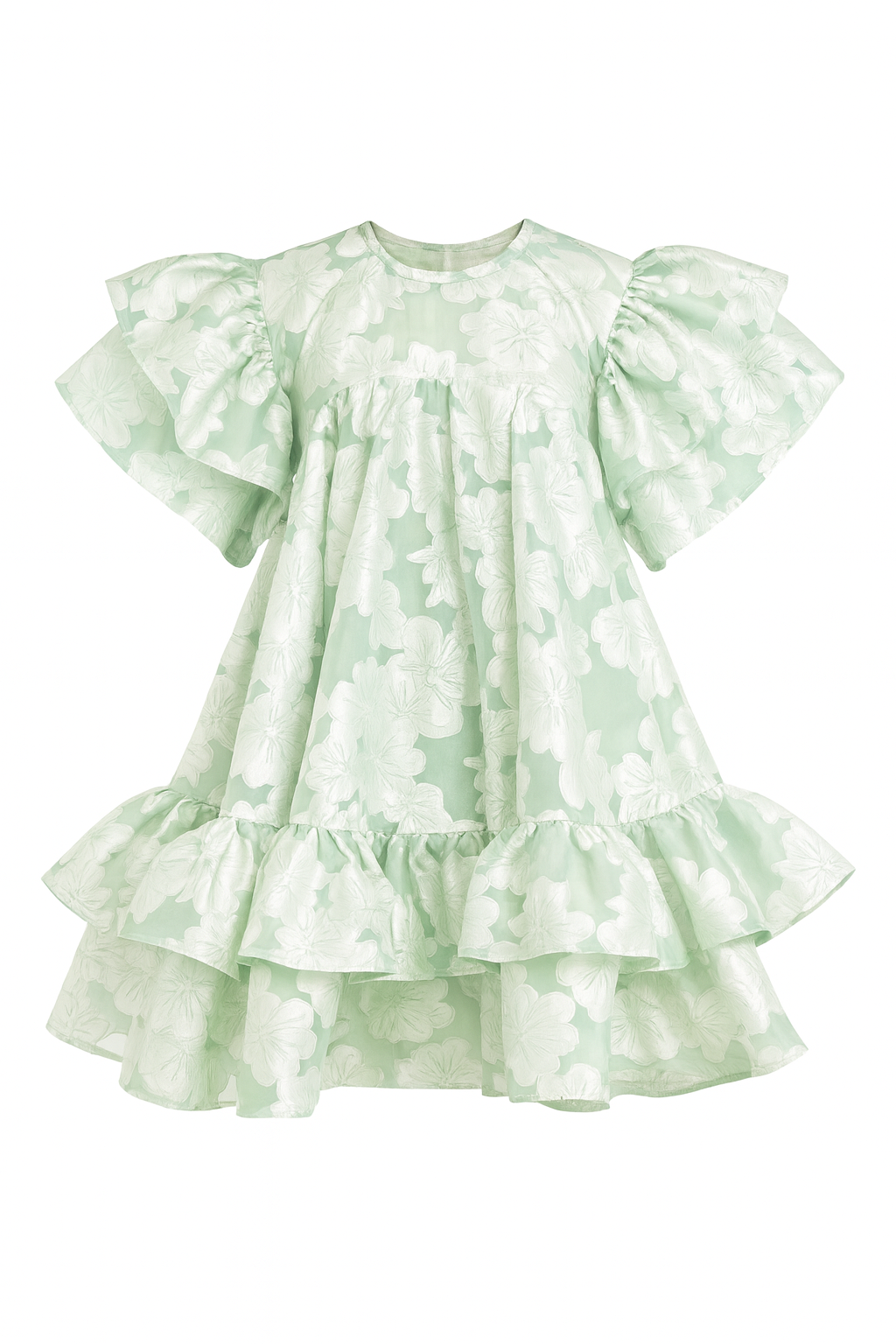 Mint Jacquard Organdy Ruffle Dress