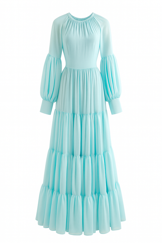 Aqua Chiffon Floor-Length Maxi Dress