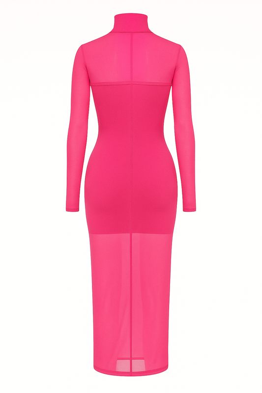 Hot Pink Mesh Midi Dress with Inner Slip