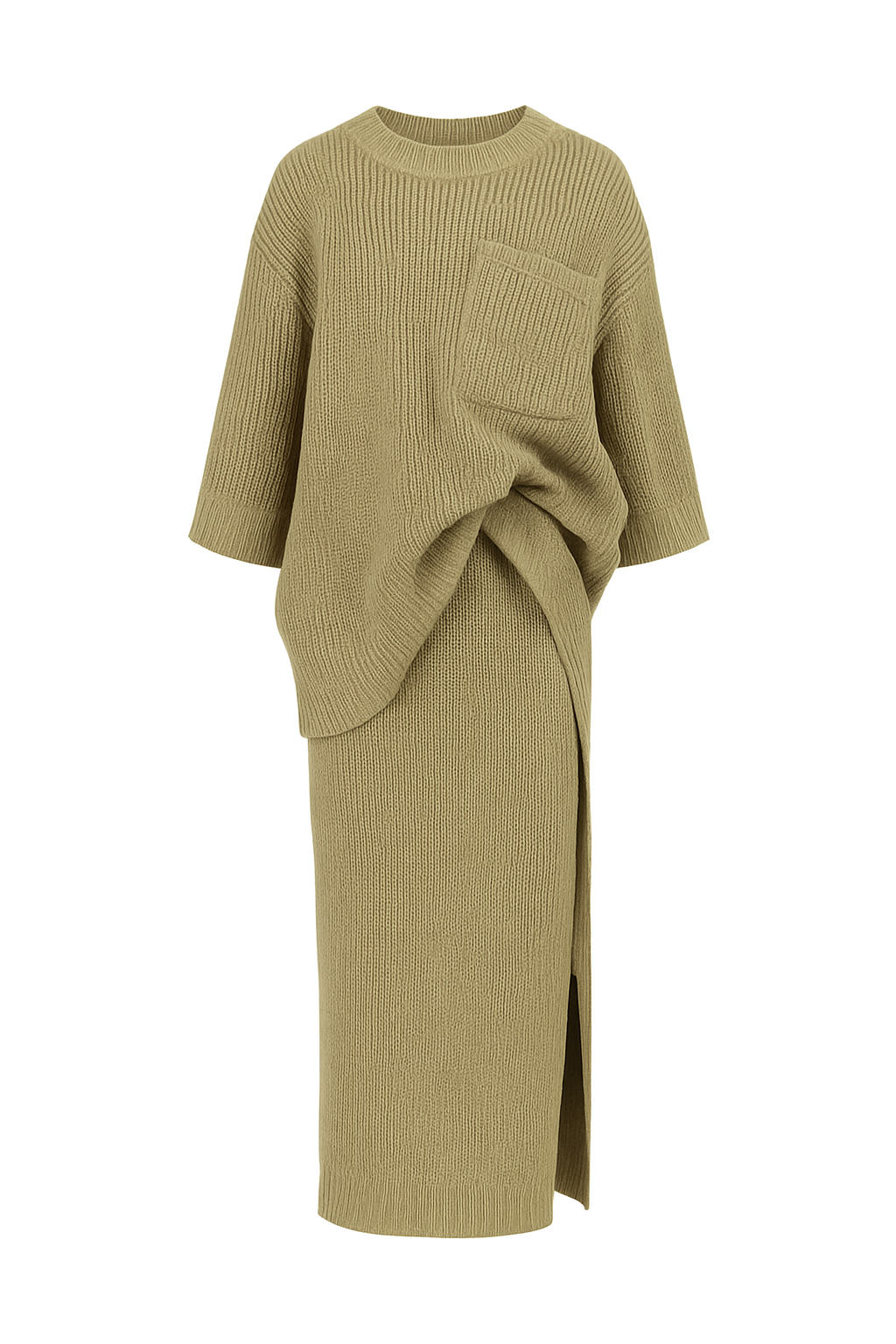 Olive Sculpted Knit Matching Set