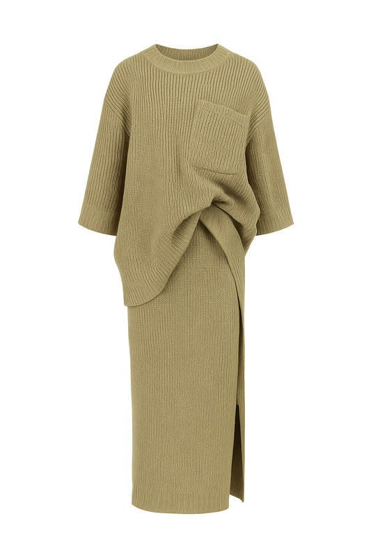 Olive Sculpted Knit Matching Set