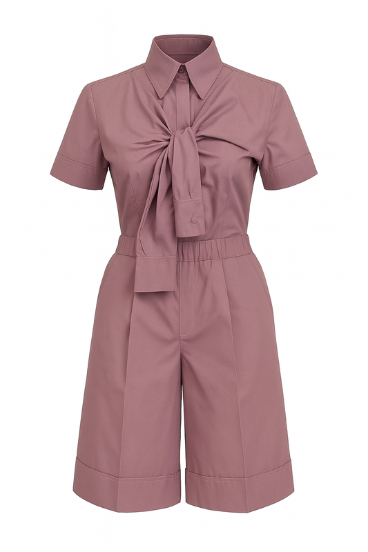 Mauve Shirt with Front Tie Detail and Mauve Tailored Culotte Shorts Set