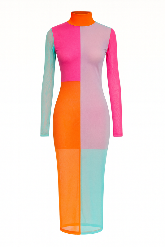 Neon Mesh Midi Dress with Inner Slip
