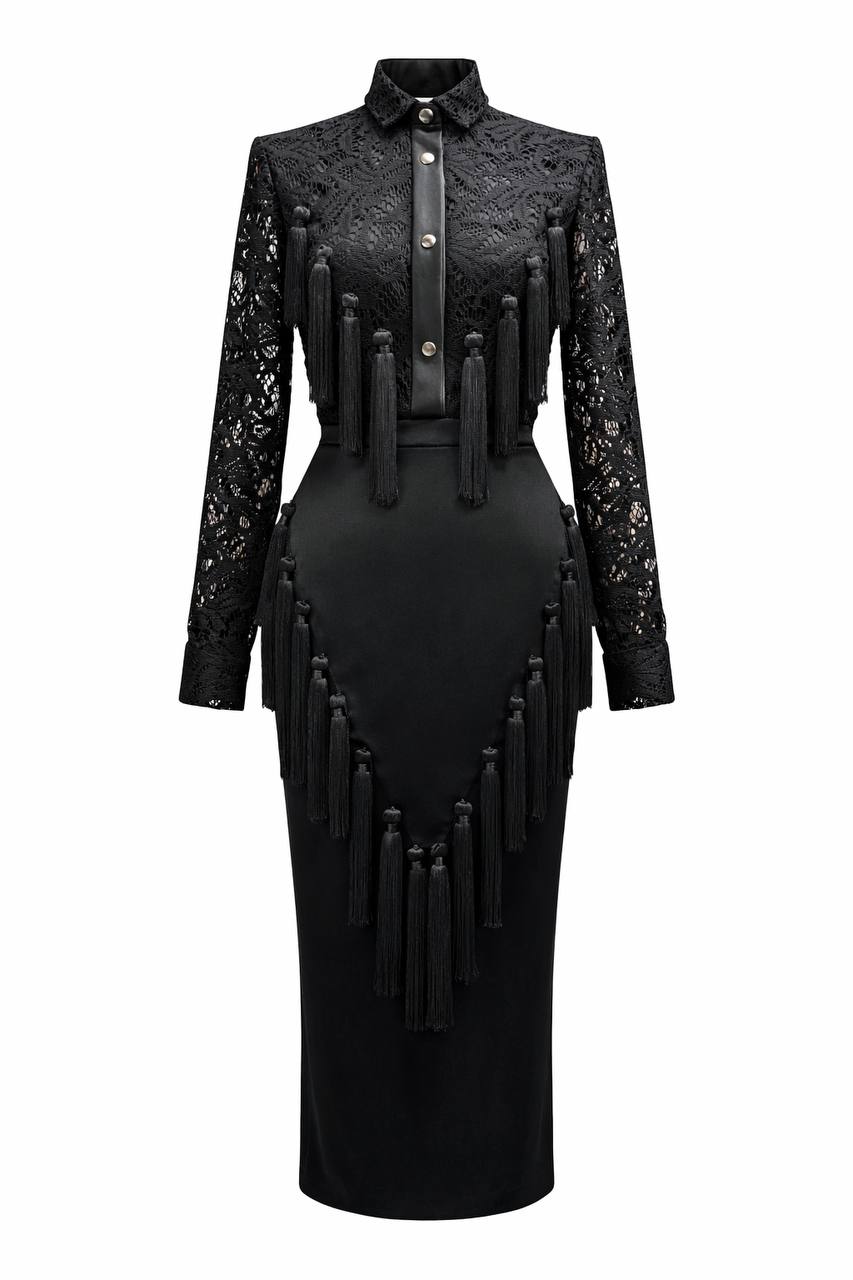 The Noir Accent Tassel Shirt & Skirt