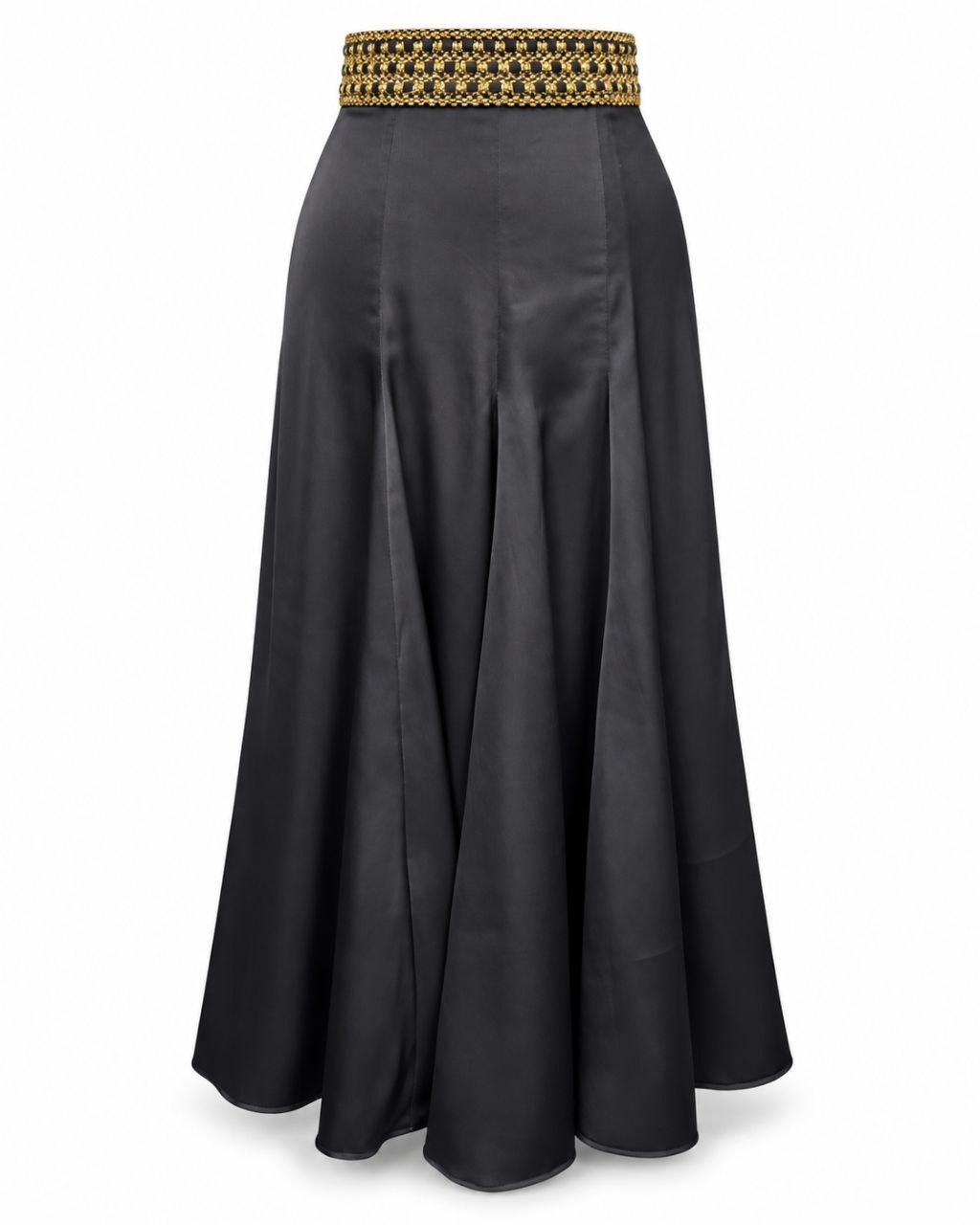 Gilded Waist Satin Maxi Skirt