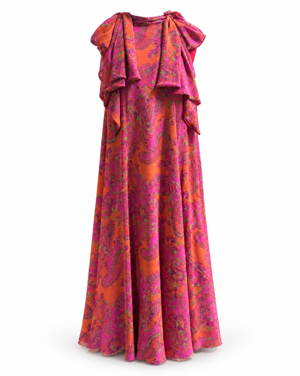 Fuchsia Paisley Drape Gown