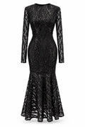 Black Sequin Lace Trumpet Dress