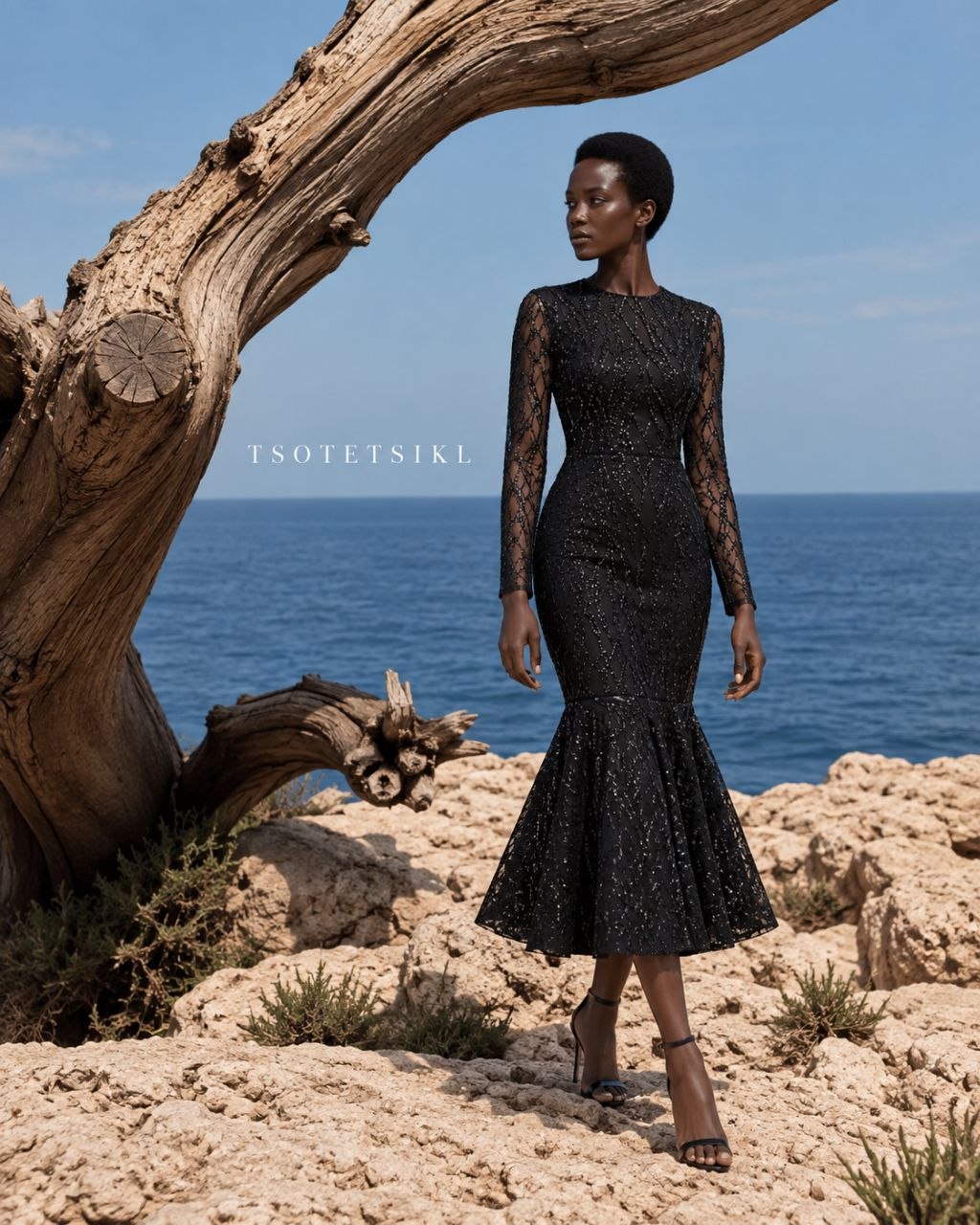 Black Sequin Lace Trumpet Dress – TsotetsiKL