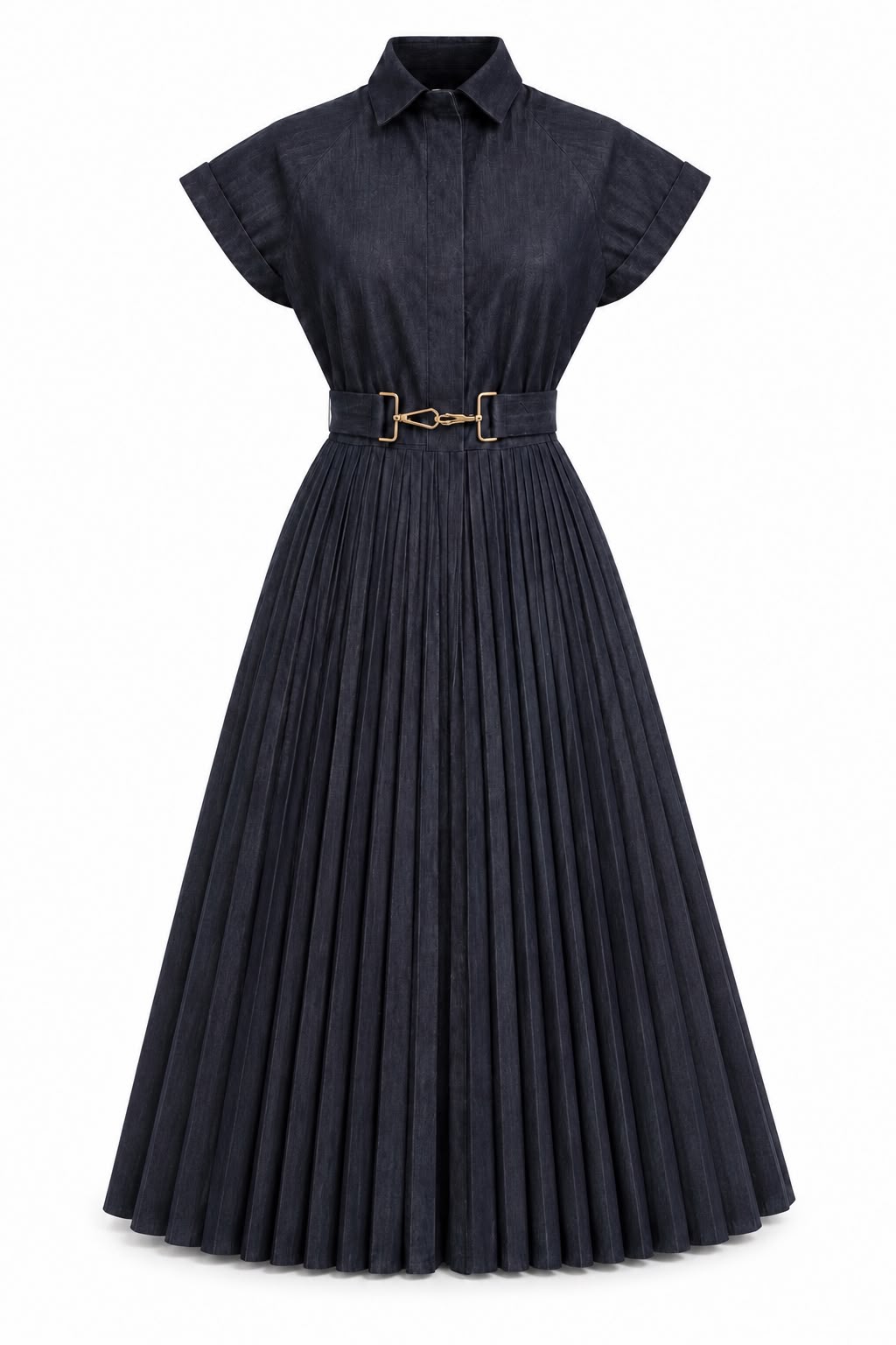 Pleated Denim Dress