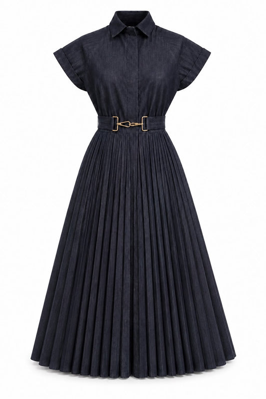 Pleated Denim Dress