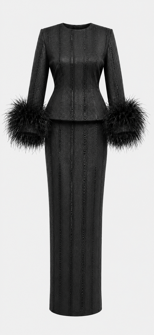 Sable Form Feathered Top & Skirt