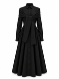 Cotton Chino Shirt Dress — Black